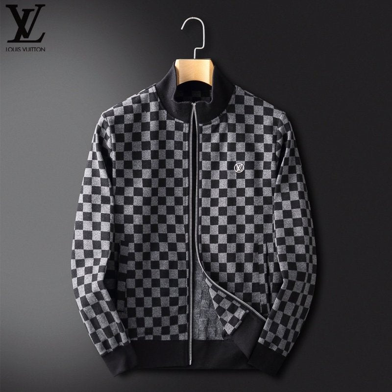 LOUIS VUITTON || Black Checkered Pattern Zip Up Tracksuit - FASHION MYST 