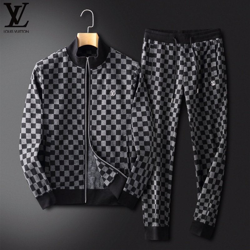 LOUIS VUITTON || Black Checkered Pattern Zip Up Tracksuit - FASHION MYST 