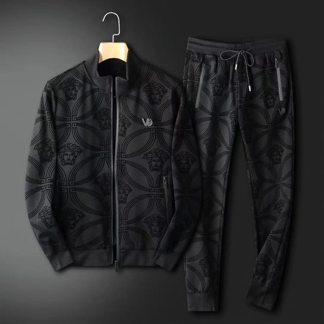 VERSACE || Men Black All-Over Medusa Print Tracksuit - FASHION MYST 