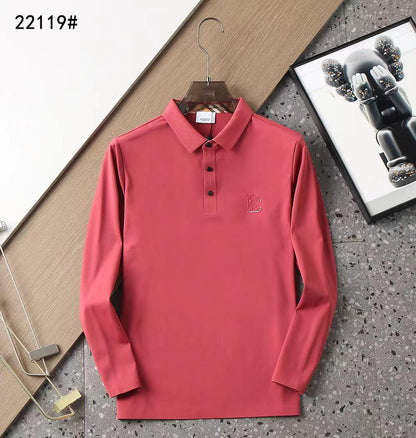 BURBERRY || Premium Long Sleeve Polo T-shirt With B Embroidered Logo - FASHION MYST 