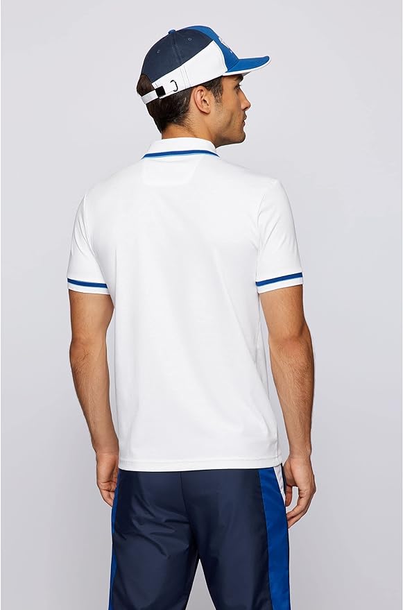 HUGO BOSS || Organic-Cotton Polo T-Shirt With Logo And Printed Stripes - FASHION MYST 