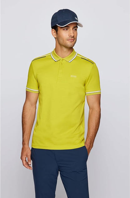 HUGO BOSS || Organic-Cotton Polo T-Shirt With Logo And Printed Stripes - FASHION MYST 