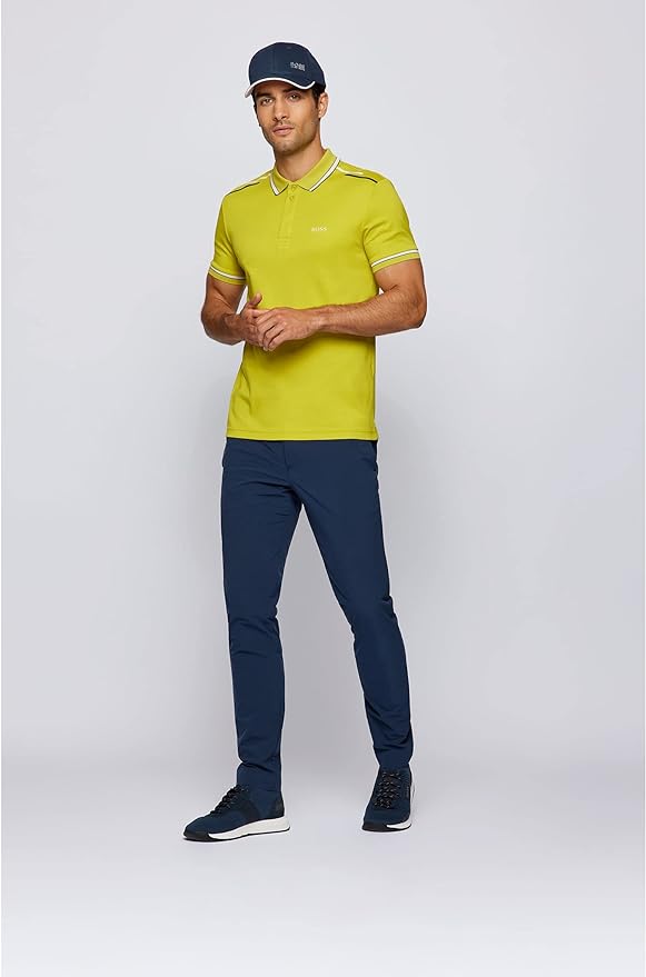 HUGO BOSS || Organic-Cotton Polo T-Shirt With Logo And Printed Stripes - FASHION MYST 