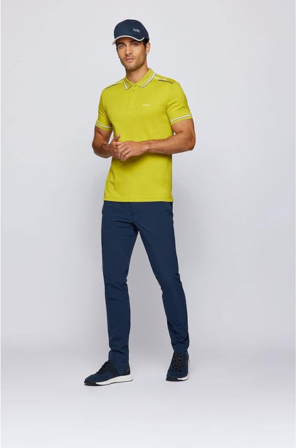 HUGO BOSS || Organic-Cotton Polo T-Shirt With Logo And Printed Stripes - FASHION MYST 