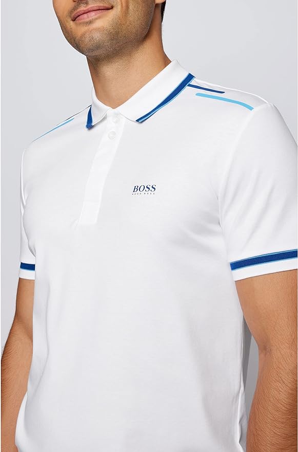 HUGO BOSS || Organic-Cotton Polo T-Shirt With Logo And Printed Stripes - FASHION MYST 