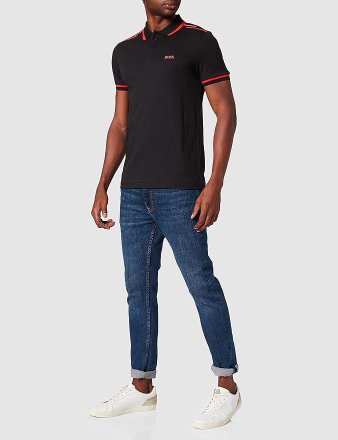 HUGO BOSS || Organic-Cotton Polo T-Shirt With Logo And Printed Stripes - FASHION MYST 