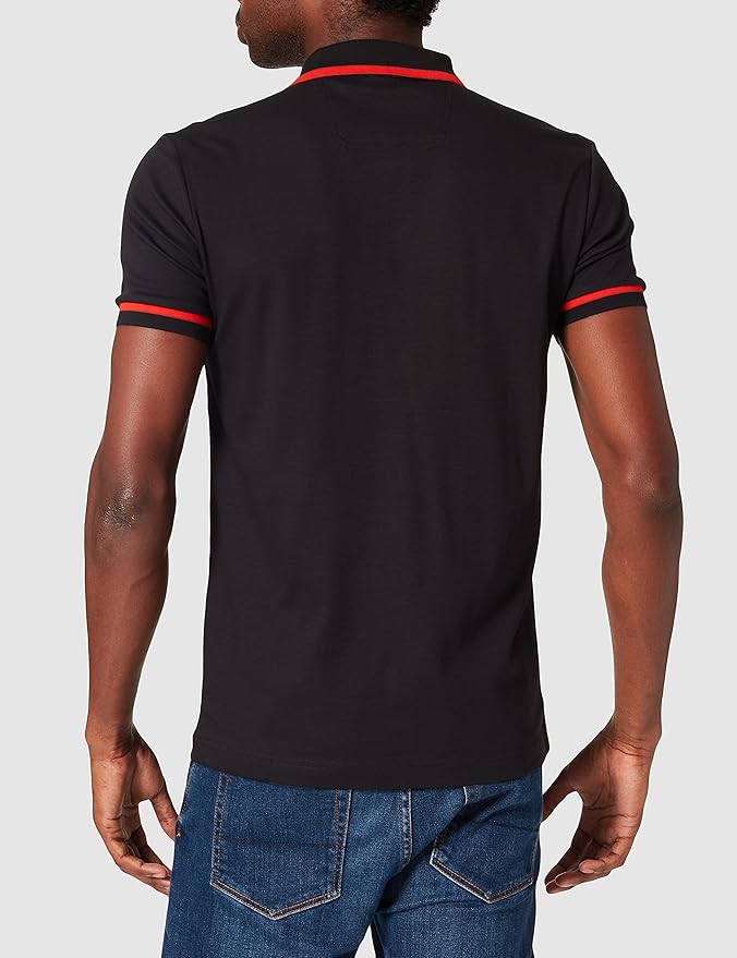 HUGO BOSS || Organic-Cotton Polo T-Shirt With Logo And Printed Stripes - FASHION MYST 