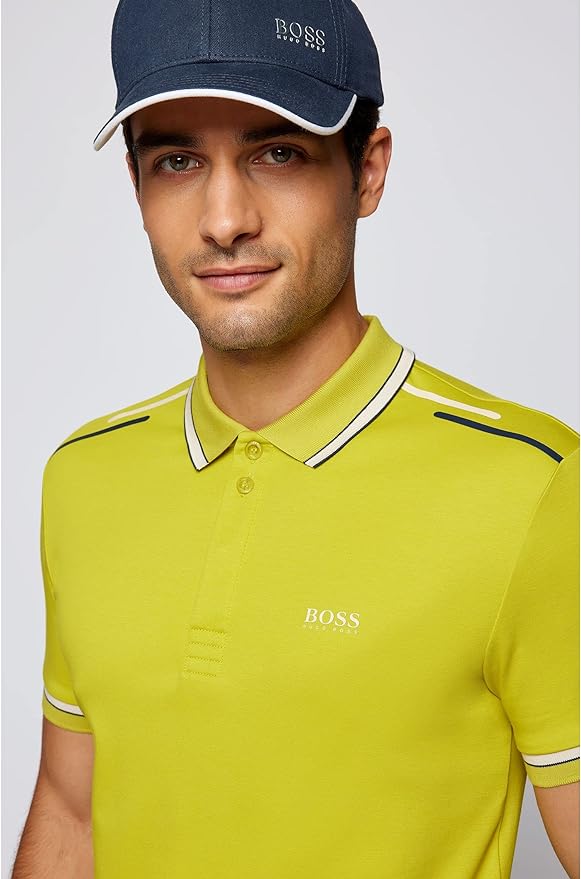 HUGO BOSS || Organic-Cotton Polo T-Shirt With Logo And Printed Stripes - FASHION MYST 