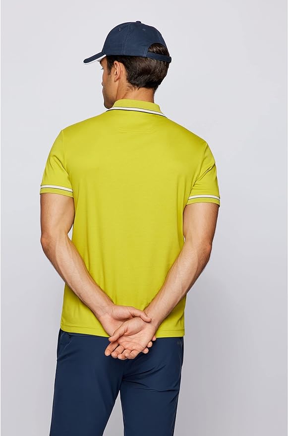 HUGO BOSS || Organic-Cotton Polo T-Shirt With Logo And Printed Stripes - FASHION MYST 