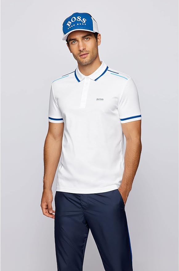 HUGO BOSS || Organic-Cotton Polo T-Shirt With Logo And Printed Stripes - FASHION MYST 