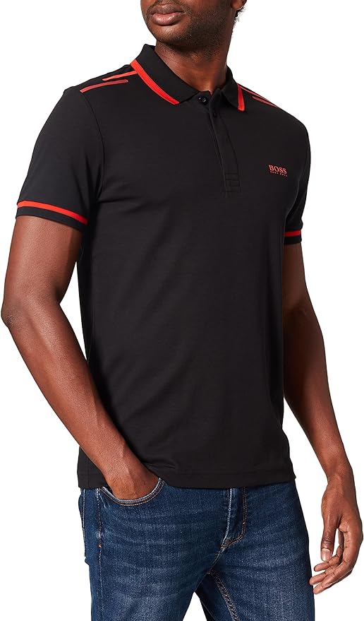 HUGO BOSS || Organic-Cotton Polo T-Shirt With Logo And Printed Stripes - FASHION MYST 