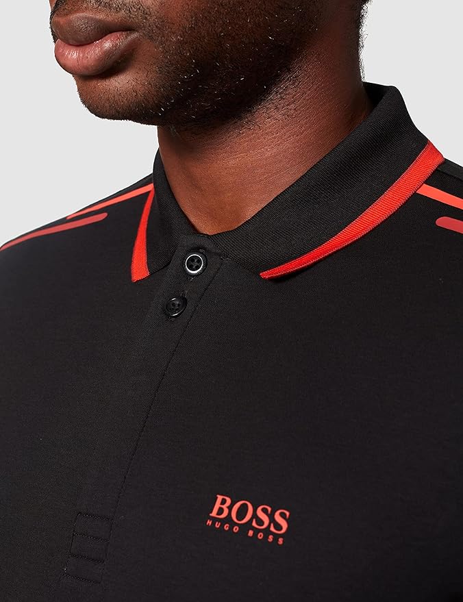 HUGO BOSS || Organic-Cotton Polo T-Shirt With Logo And Printed Stripes - FASHION MYST 