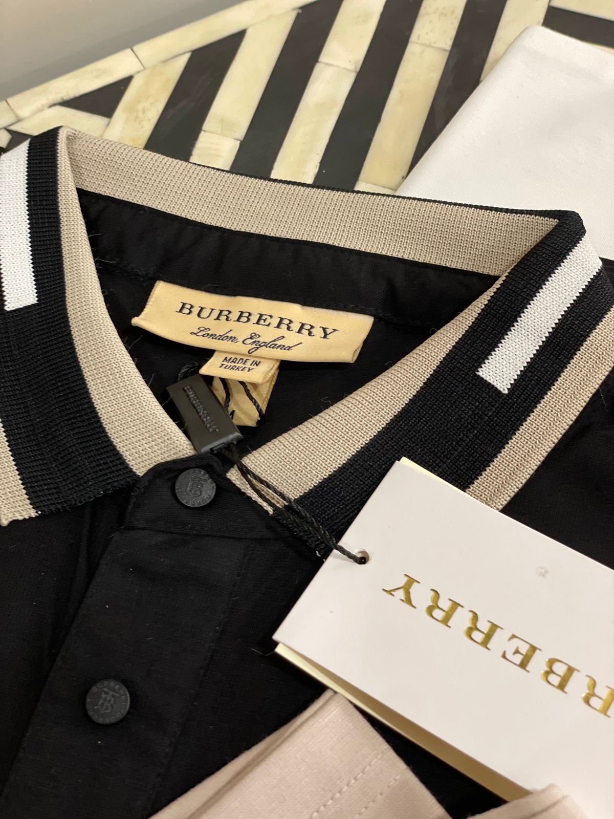 BURBERRY || Men Solid Polo Neck Cotton Blend Long Sleeves T-Shirt
