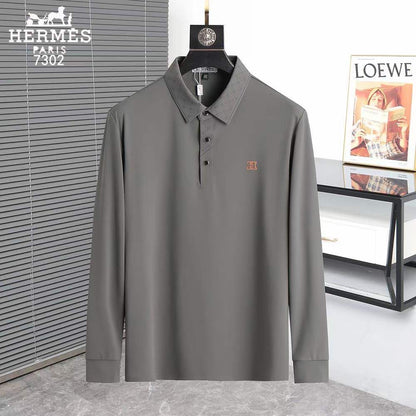 HERMES || Luxury H Logo Cotton Long Sleeve Polo T-Shirt - FASHION MYST 