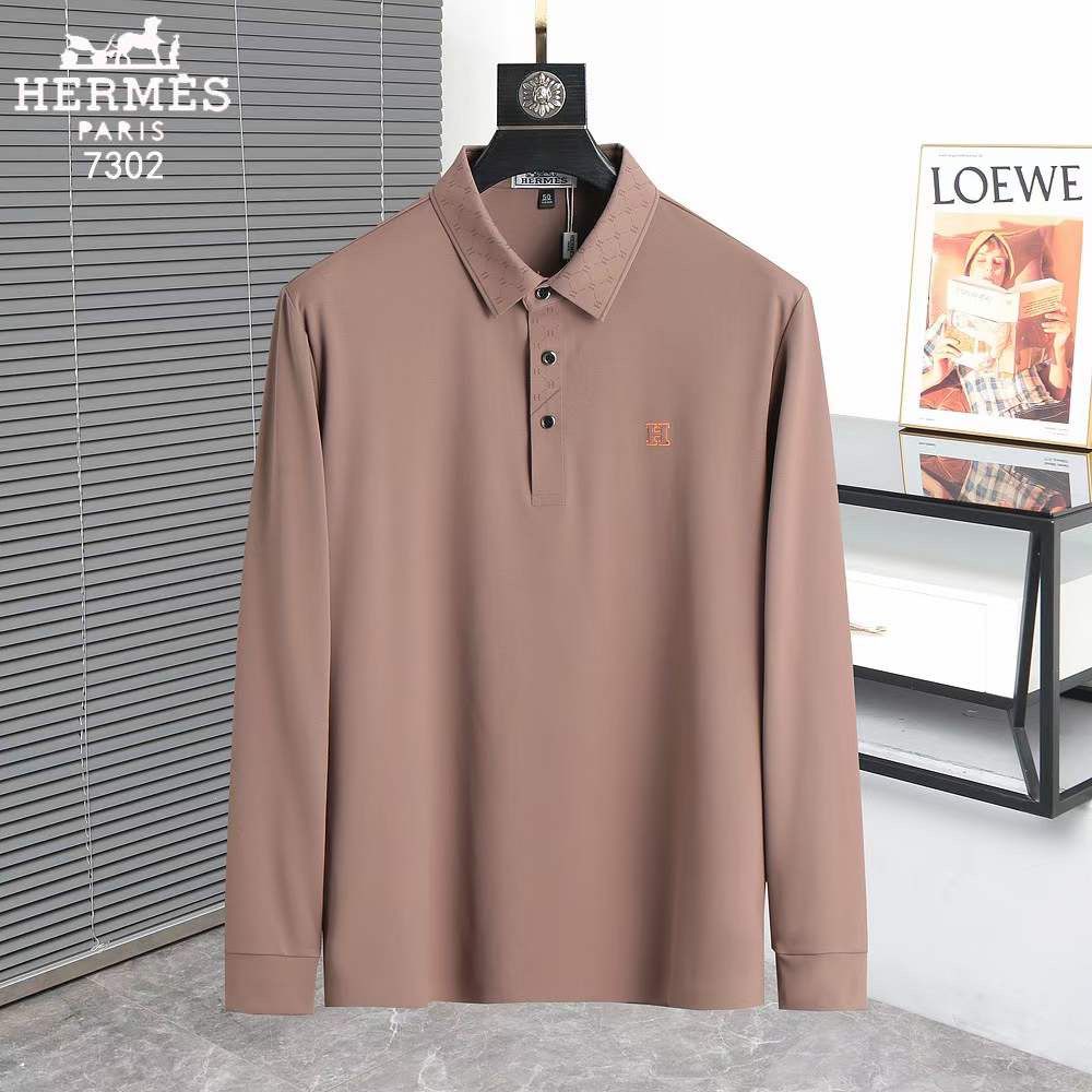 HERMES || Luxury H Logo Cotton Long Sleeve Polo T-Shirt - FASHION MYST 