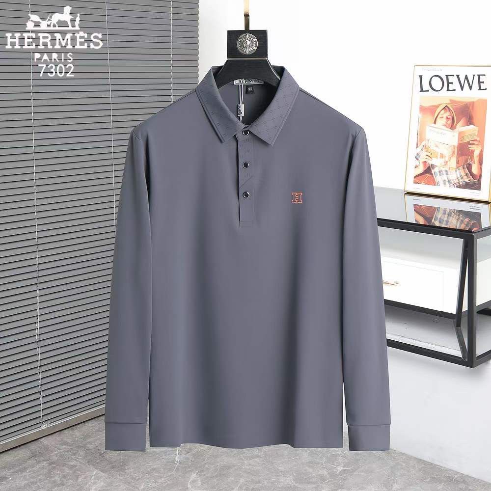 HERMES || Luxury H Logo Cotton Long Sleeve Polo T-Shirt - FASHION MYST 