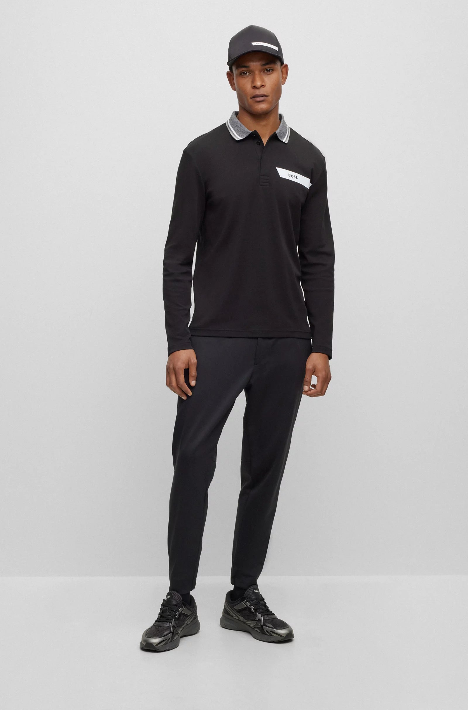 HUGO BOSS || INTERLOCK-COTTON POLO SHIRT WITH STRIPE AND LOGO - FASHION MYST 