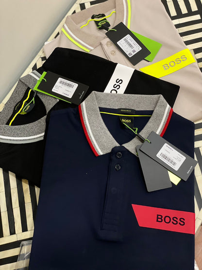 HUGO BOSS || INTERLOCK-COTTON POLO SHIRT WITH STRIPE AND LOGO - FASHION MYST 