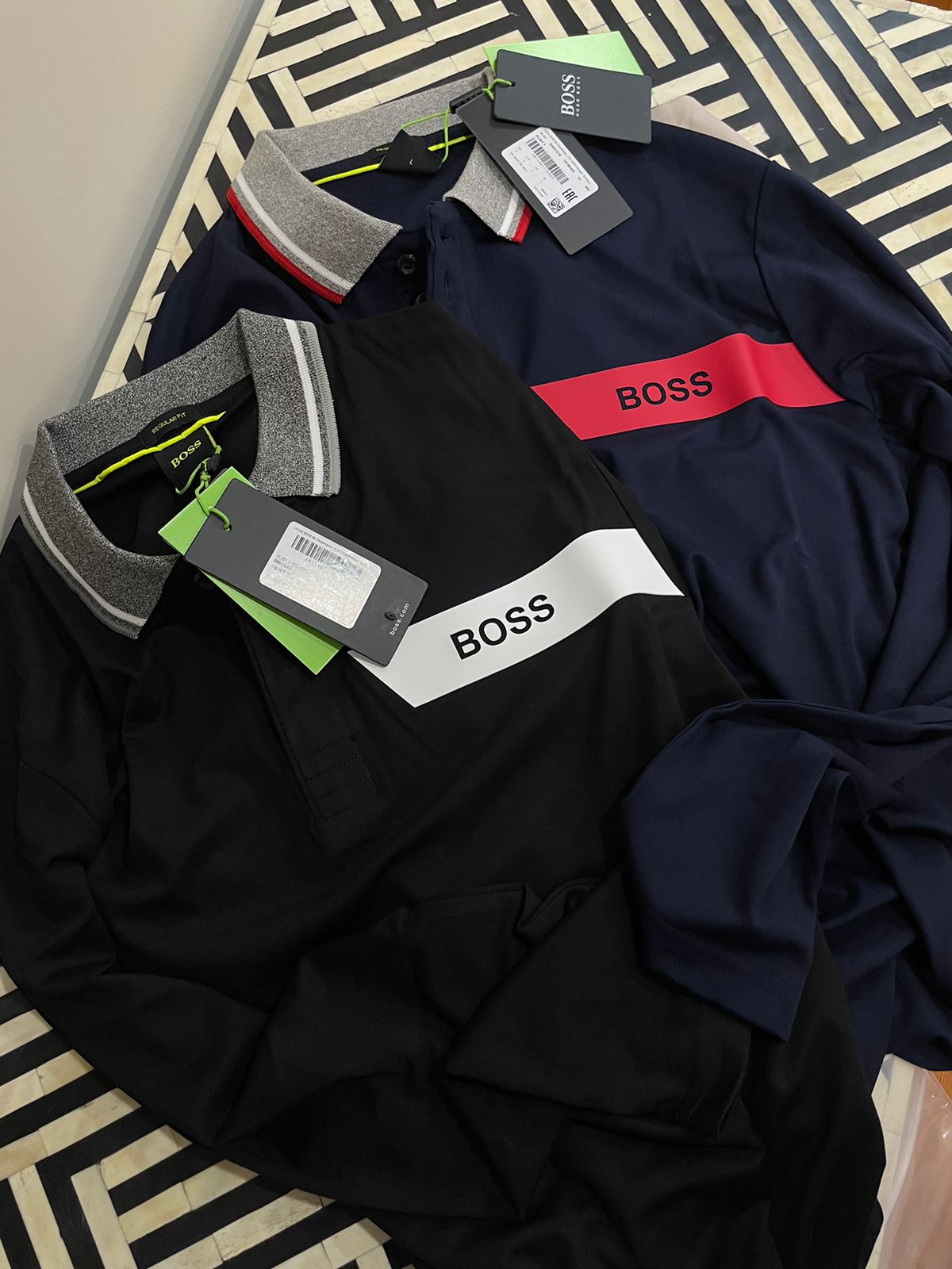 HUGO BOSS || INTERLOCK-COTTON POLO SHIRT WITH STRIPE AND LOGO - FASHION MYST 