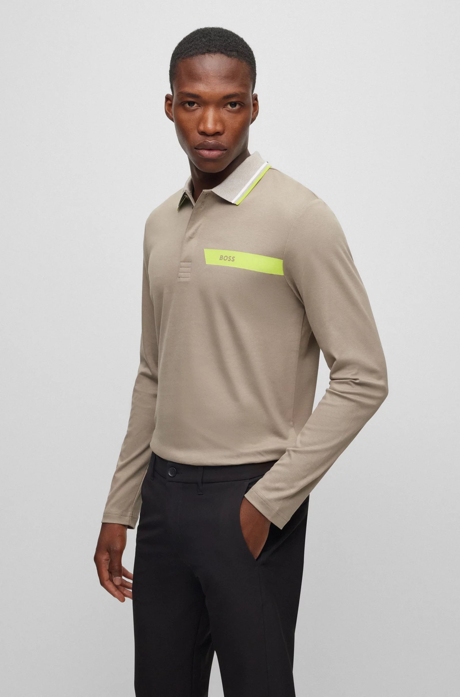 HUGO BOSS || INTERLOCK-COTTON POLO SHIRT WITH STRIPE AND LOGO - FASHION MYST 