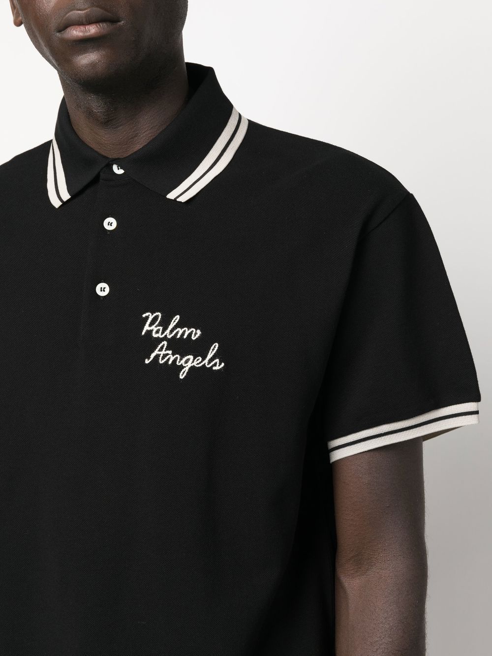 PALM ANGELS || Logo-Embroidered Polo T-Shirt For Mens - FASHION MYST 