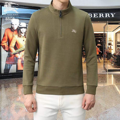 BURBERRY || Organic-Cotton Zip-Neck Sweater With Logo Label - FASHION MYST 