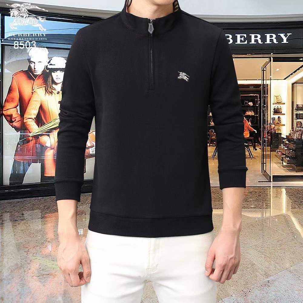 BURBERRY || Organic-Cotton Zip-Neck Sweater With Logo Label - FASHION MYST 