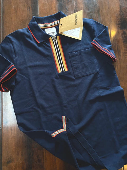 BURBERRY || Icon Stripe Zipped Polo T-Shirt - FASHION MYST 