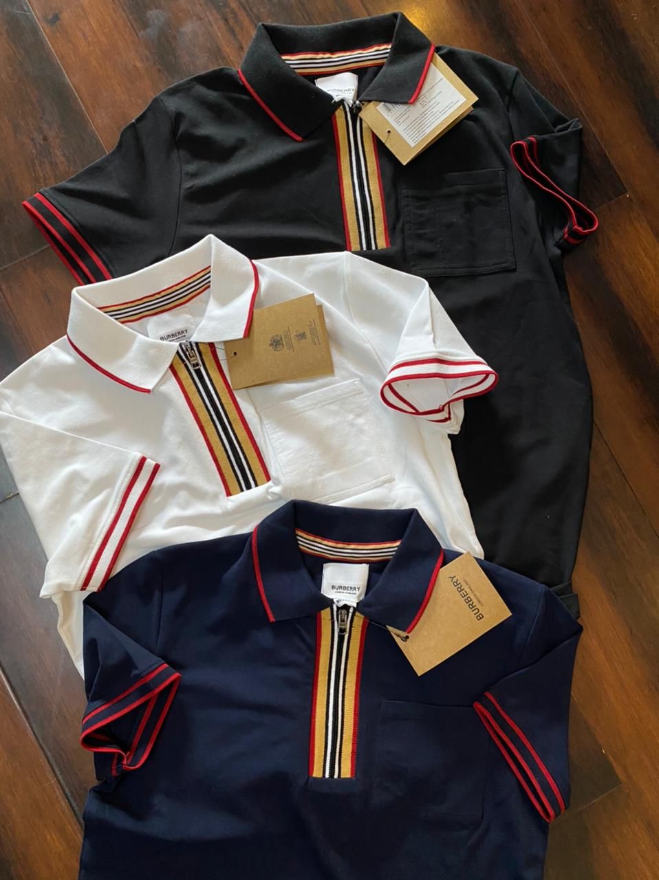 BURBERRY || Icon Stripe Zipped Polo T-Shirt - FASHION MYST 