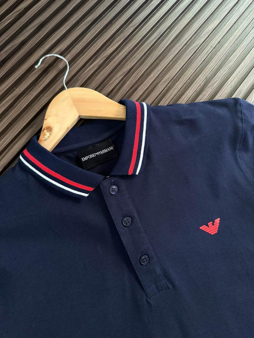 EMP*RIO ARM*NI || Long-Sleeved Stretch Piqué Polo T-Shirt With Micro Eagle Embroidery Logo - FASHION MYST 