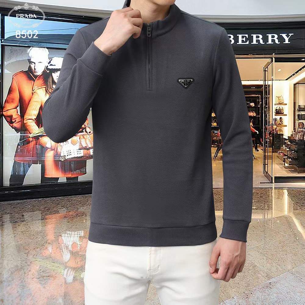 PRADA || Men's Black/Gray Nylon Long Sleeves Polo T-Shirt - FASHION MYST 