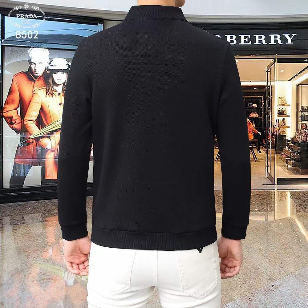 PRADA || Men's Black/Gray Nylon Long Sleeves Polo T-Shirt