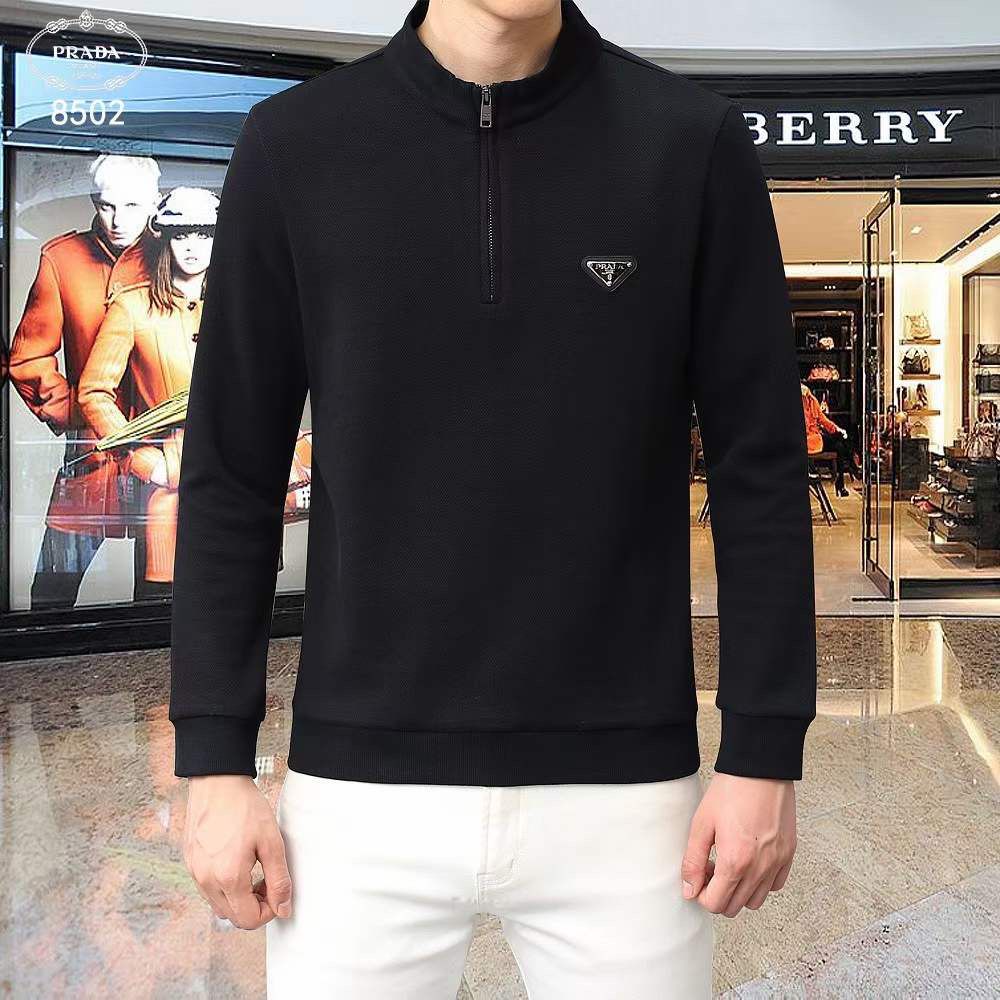 PRADA || Men's Black/Gray Nylon Long Sleeves Polo T-Shirt - FASHION MYST 