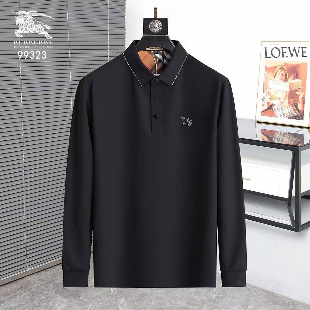 BURBERRY || Prorsum Logo Stretch Pique Long Sleeve Polo T-Shirt - FASHION MYST 