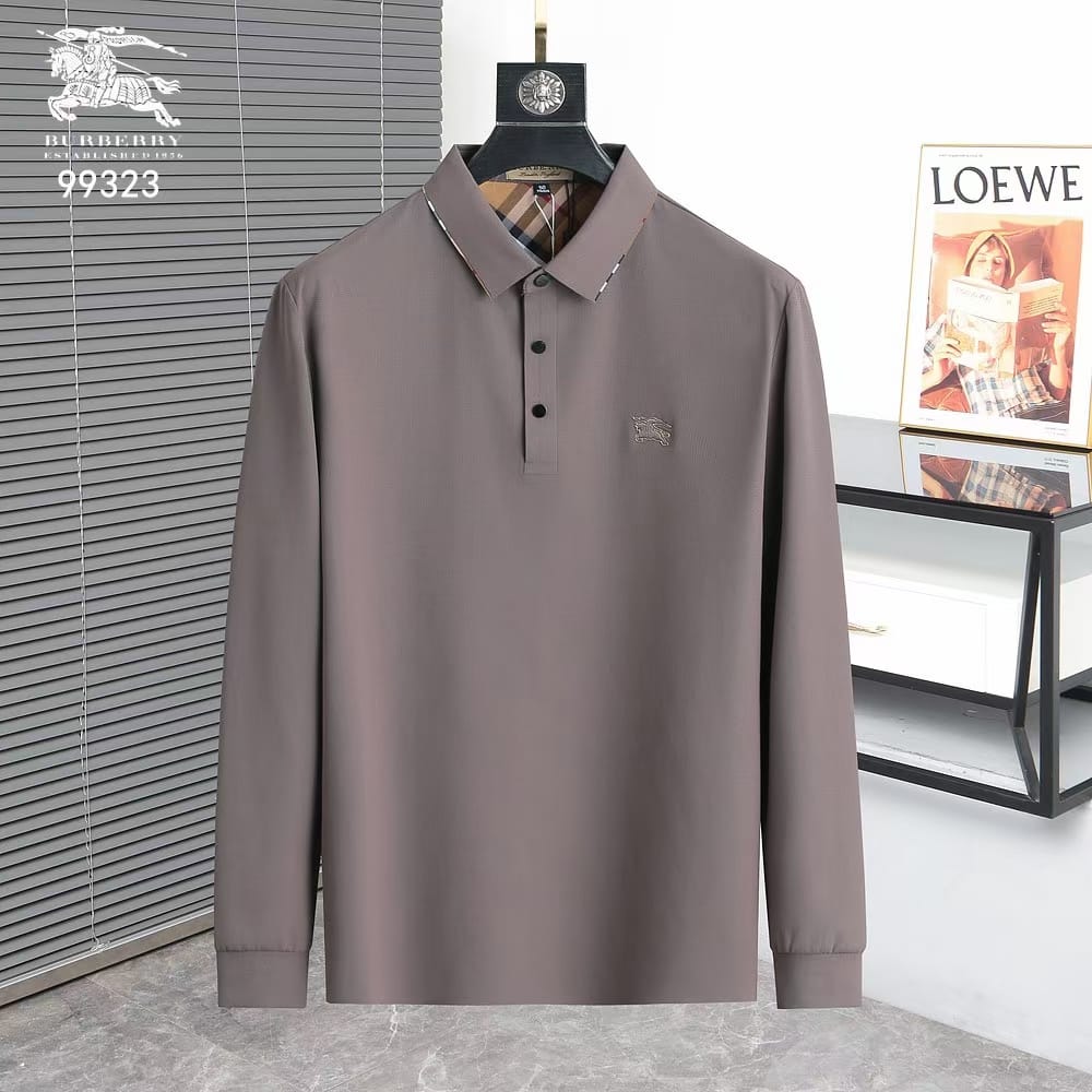 BURBERRY || Prorsum Logo Stretch Pique Long Sleeve Polo T-Shirt - FASHION MYST 