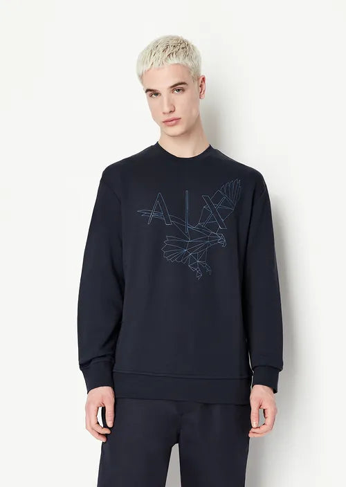 Organic Cotton Eagle Logo Print Crew Neck Sweatshirt - FASHION MYST 