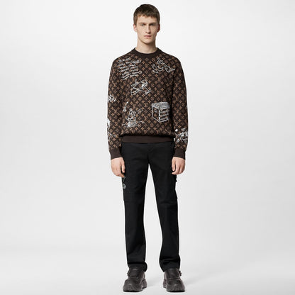 Premium Monogram Embroidered Wool Crewneck Pullover - FASHION MYST 