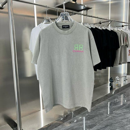 BALENCIAGA || GREEN BB LOGO OVERSIZE GREY T-SHIRT - FASHION MYST 