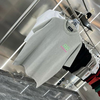 BALENCIAGA || GREEN BB LOGO OVERSIZE GREY T-SHIRT - FASHION MYST 