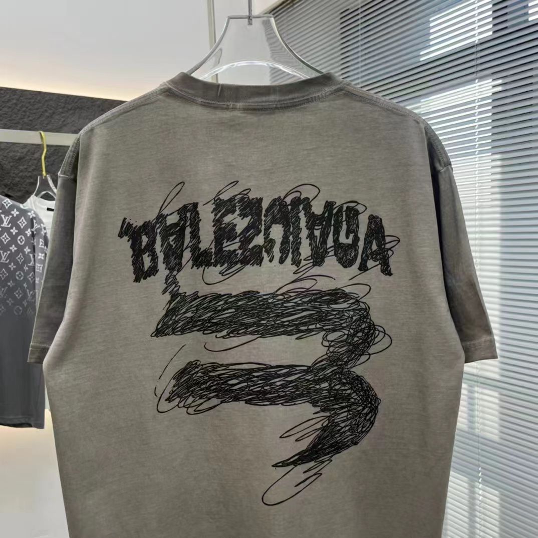 BALENCIAGA WASHED DOWN UNISEX MEN WOMEN STREETWEAR GRAPHIC T SHIRT FASHION MYST