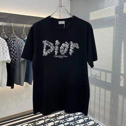 CHRISTIAN DIOR || BLACK DROP SHOULDER LOGO PRINT T-SHIRT - FASHION MYST 