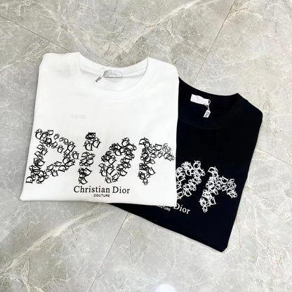 CHRISTIAN DIOR || BLACK DROP SHOULDER LOGO PRINT T-SHIRT - FASHION MYST 