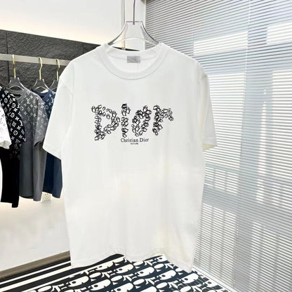 CHRISTIAN DIOR || WHITE DROP SHOULDER LOGO PRINT T-SHIRT - FASHION MYST 