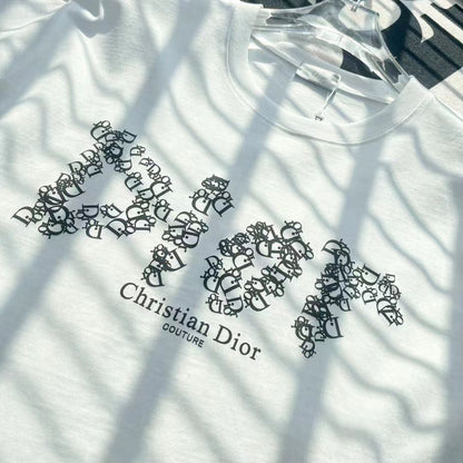 CHRISTIAN DIOR || WHITE DROP SHOULDER LOGO PRINT T-SHIRT - FASHION MYST 