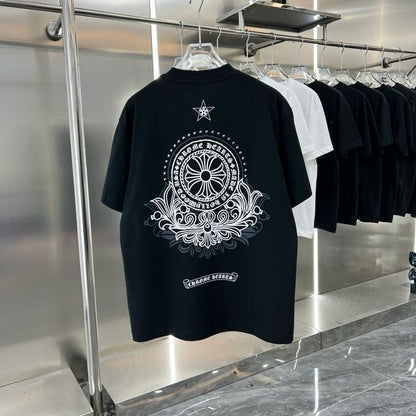 CHROME HEARTS || Metal Cross Horseshoe Drop Shoulder Black T-Shirt