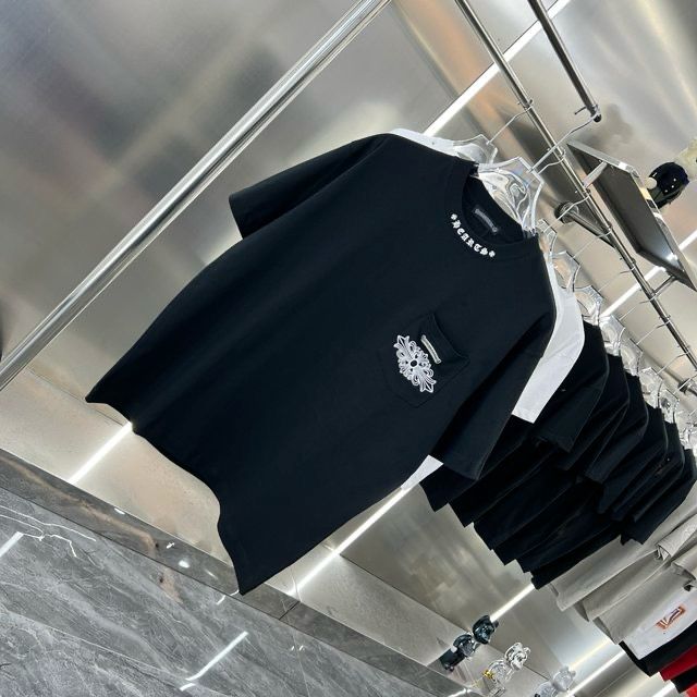 CHROME HEARTS || Metal Cross Horseshoe Drop Shoulder Black T-Shirt