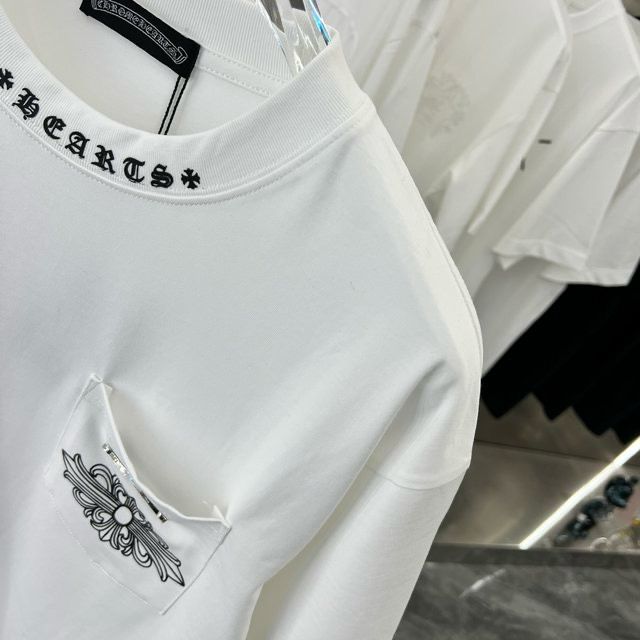 CHROME HEARTS || Metal Cross Horseshoe Drop Shoulder White T-Shirt Couple Style - FASHION MYST 