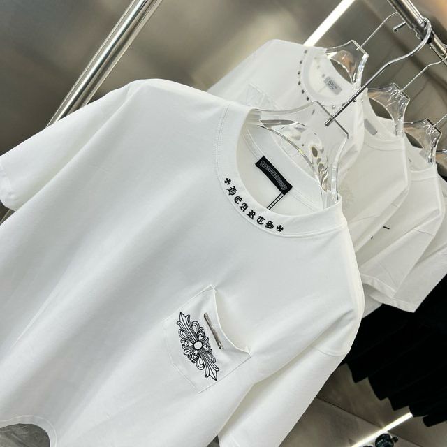 CHROME HEARTS || Metal Cross Horseshoe Drop Shoulder White T-Shirt Couple Style - FASHION MYST 