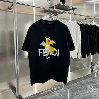 FENDI || Black T-Shirt With Pokémon Charizard Print - FASHION MYST 