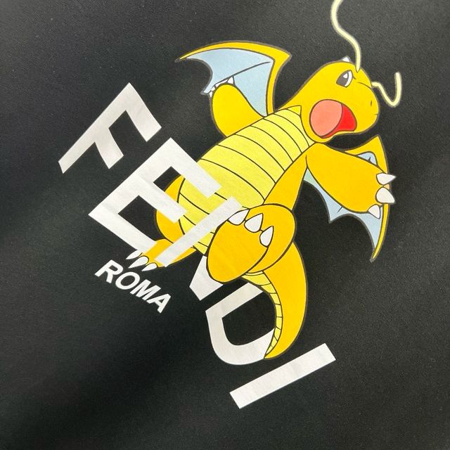 FENDI || Black T-Shirt With Pokémon Charizard Print - FASHION MYST 